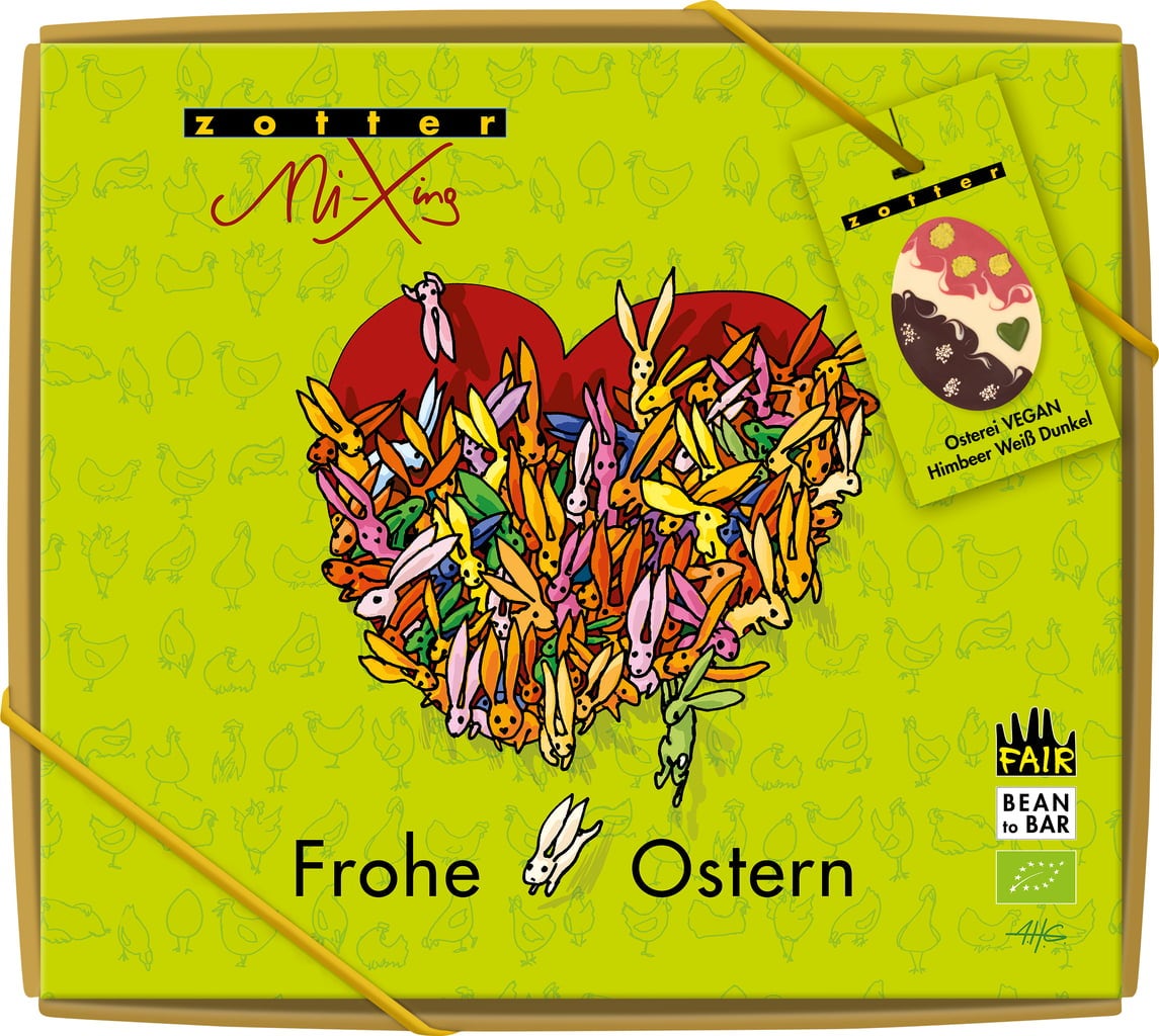 Zotter Schokoladen Bio Osterei Vegan Himbeer/Weiß/Dunkel - 100 g