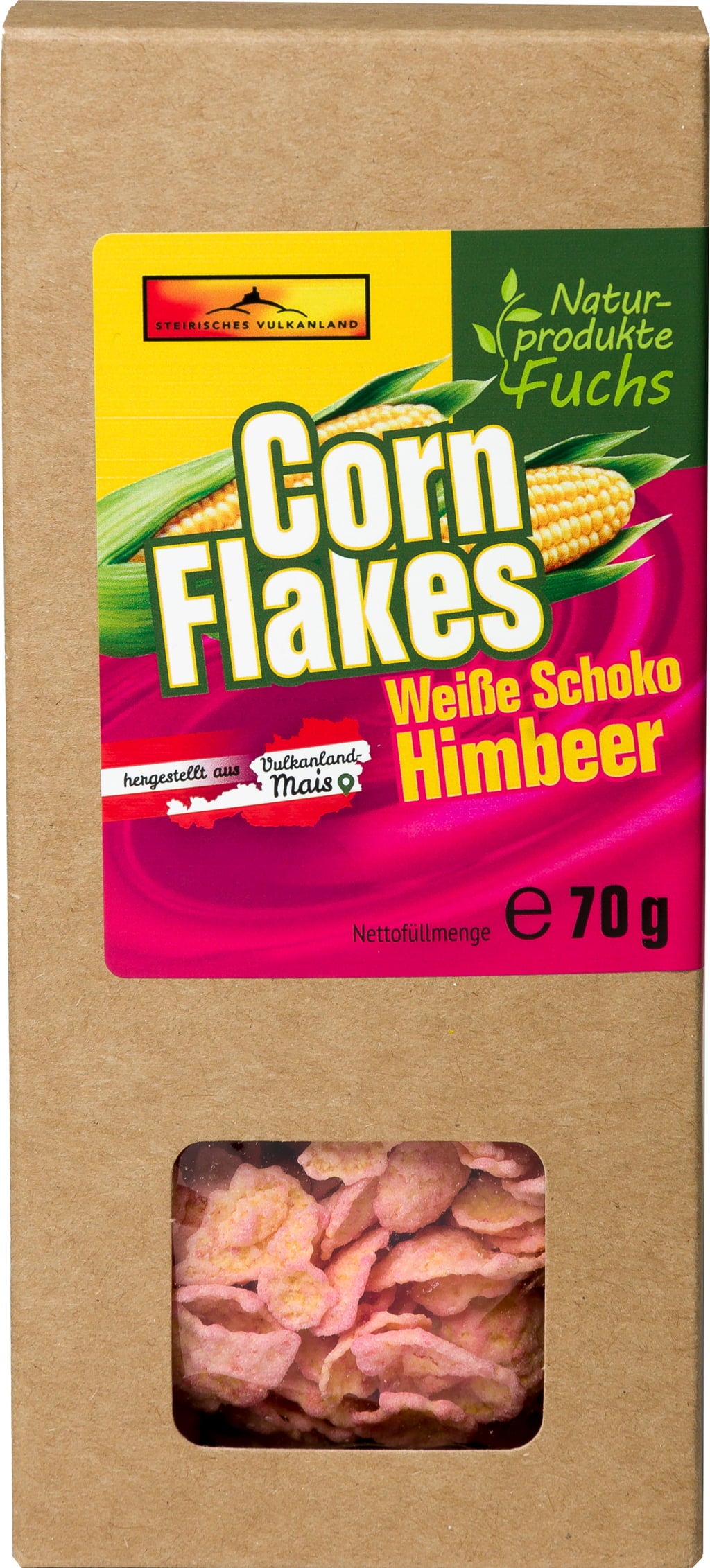 Naturprodukte Fuchs Knabber-Cornflakes Weiße Schoko Himbeer