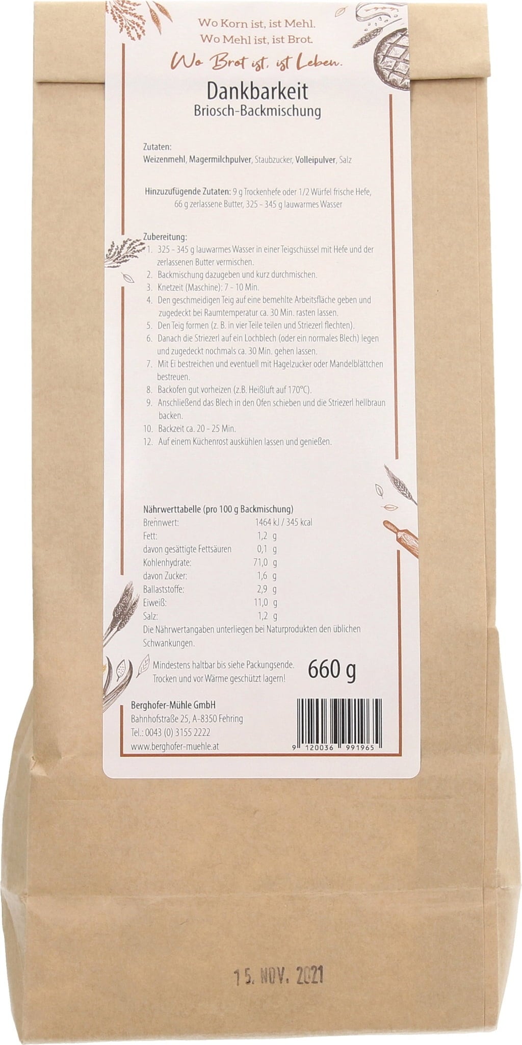 Berghofer Mühle Dankbaarheid Bakmix - Briochebroodjes - 660 g