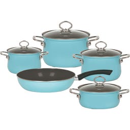 Set de Casseroles Émaillées Nouvelle - 5 Pièces - Bleu cristal