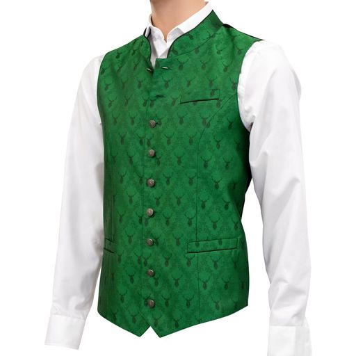 Men's Trachten Gilet with Stag Pattern & Stand-Up Collar