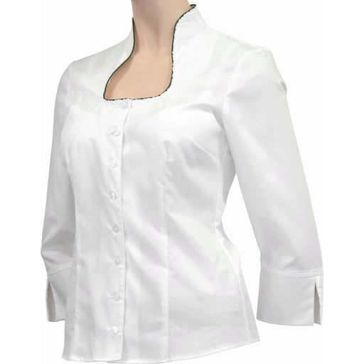 Trachten Blouse with Lace and Piping - White, Pine Green