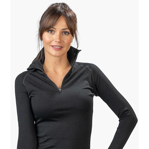Damen Merino langarm Shirt mit Zip schwarz