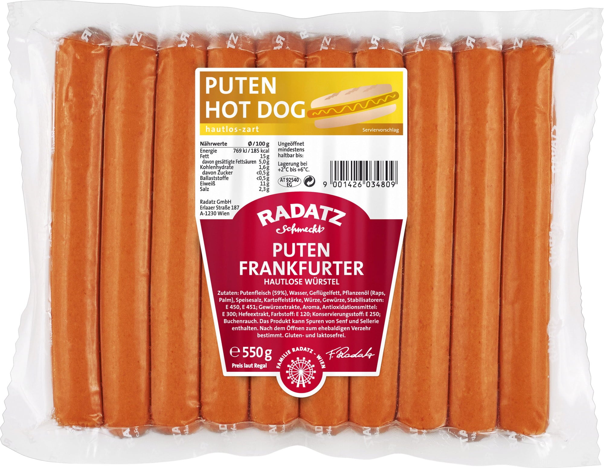 Radatz Puranje frankfurtske klobase - brez kože - 550 g