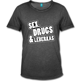 Heren t-shirt van polykatoen "Sex, Drugs & Leberkas", vintage zwart