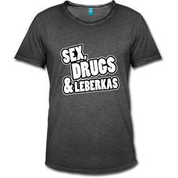 Heren t-shirt van polykatoen "Sex, Drugs & Leberkas", vintage zwart