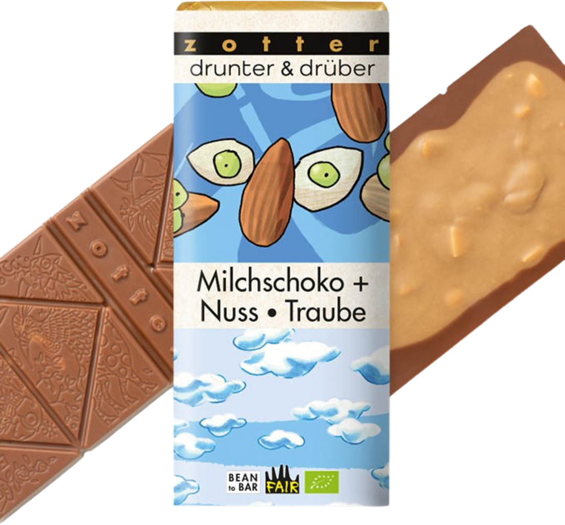 Bio drunter & drüber Milchschoko + Nuss/Traube - 70 g