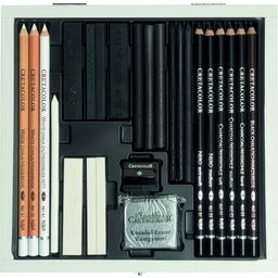 CRETACOLOR Black & White Box - 25-piece set wooden case