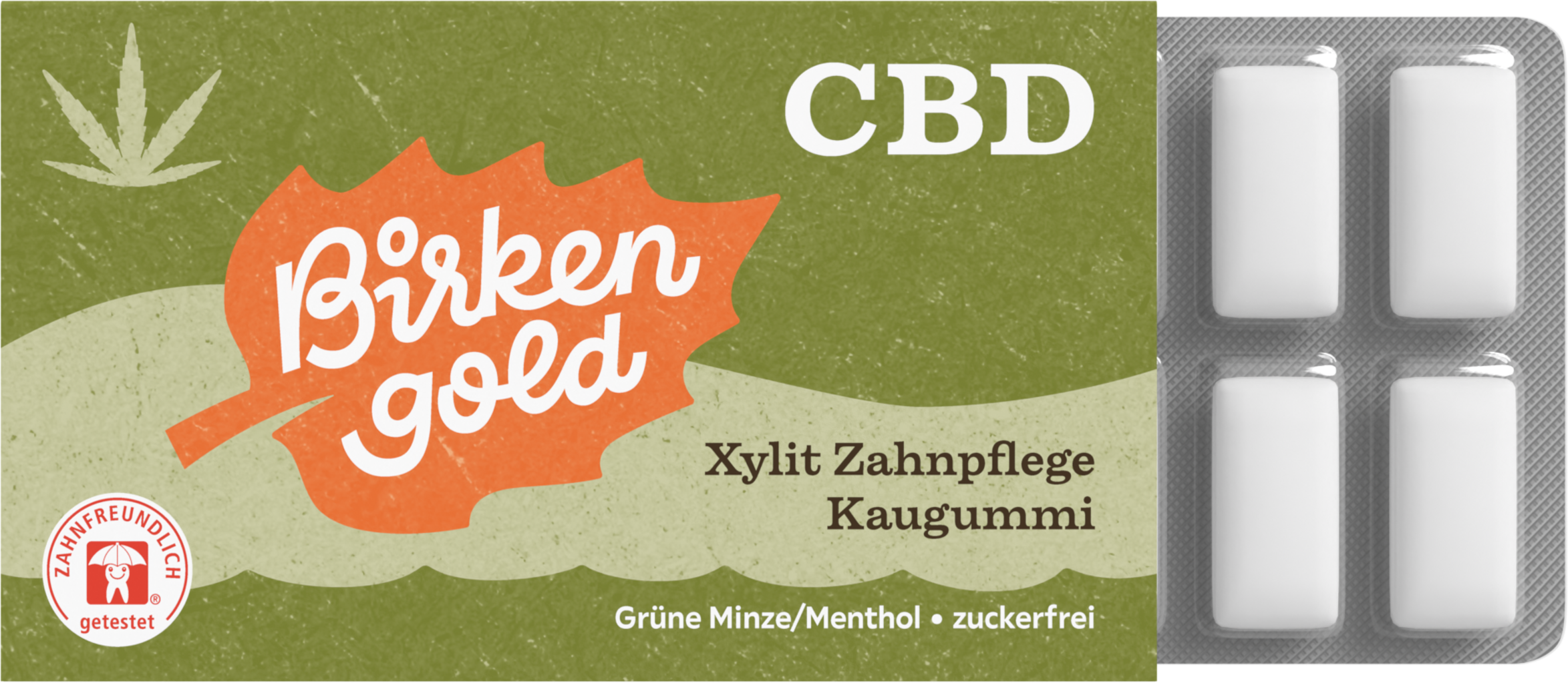 Guma do żucia CBD zielona mięta/mentol i ksylitol - pielęgnująca zęby - 17 g