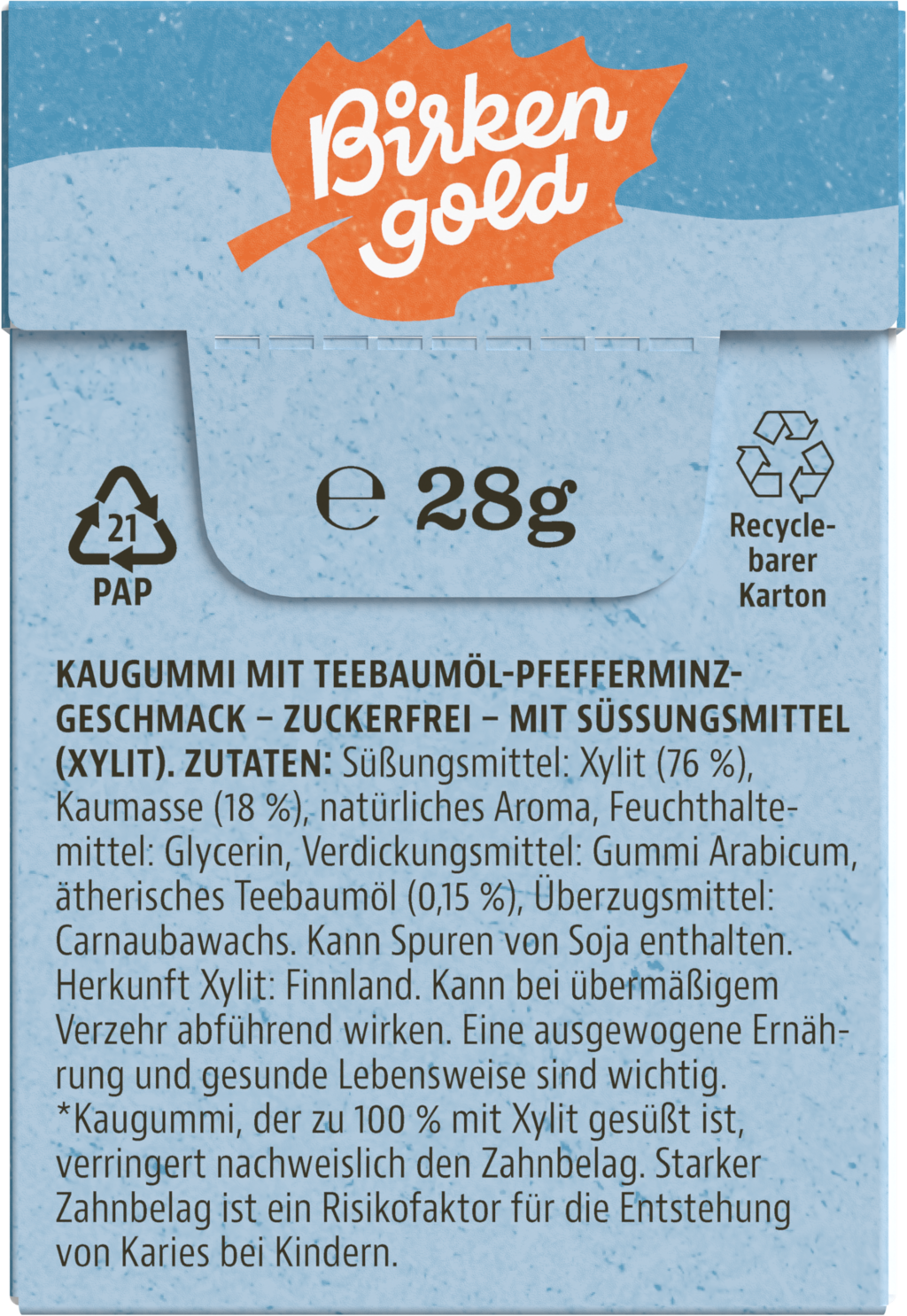Birkengold Natur Kaugummi Teebaumöl-Minze - 20 Stk. (28 g)